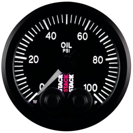 Autometer Stack Instruments Pro Control 52mm 0-100 PSI Oil Pressure Gauge - Black (1/8in NPTF Male)